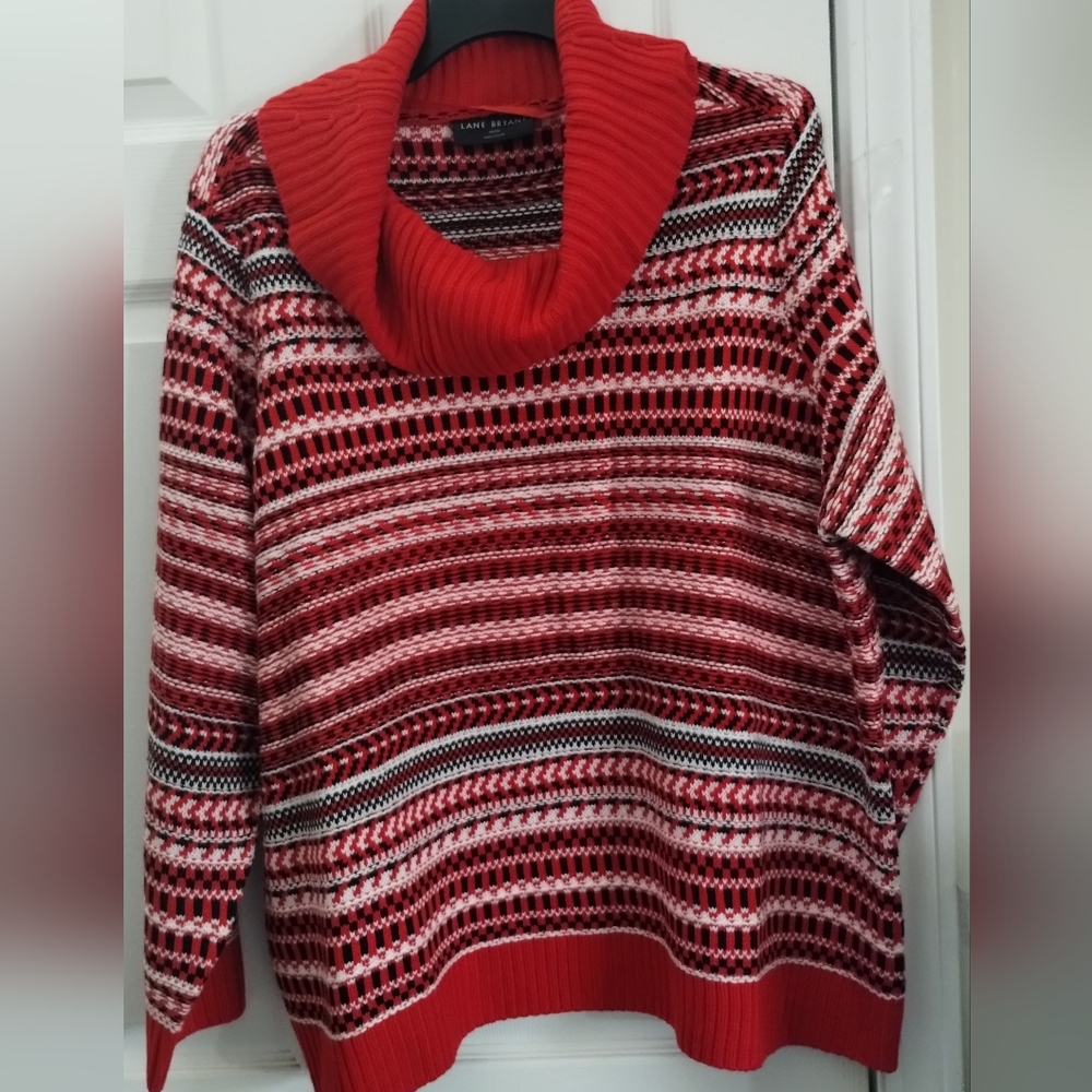 NWT Lane Bryant Red and Black Striped Turtle Neck Sweater